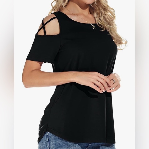 Women’s Short Sleeve Tunic W/ Strappy Shoulders - Picture 3 of 5